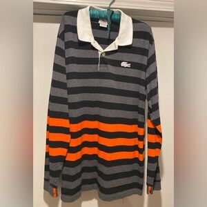 Lacoste Black, Gray, and Orange Striped Polo